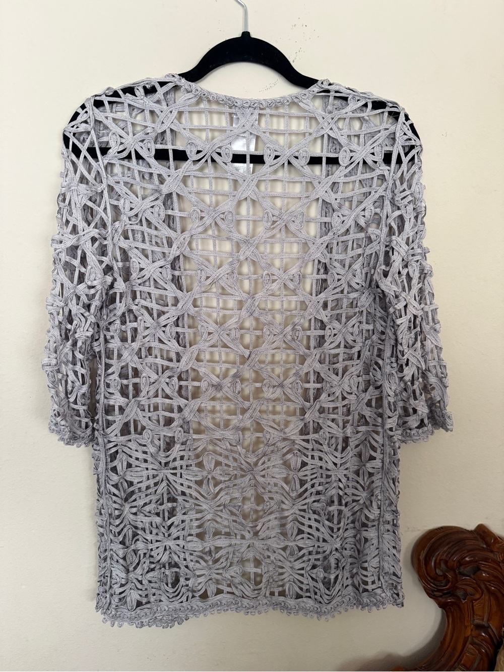 Chico's Open Weave Crochet Cover-Up Silver Gray - Picture 5 of 8